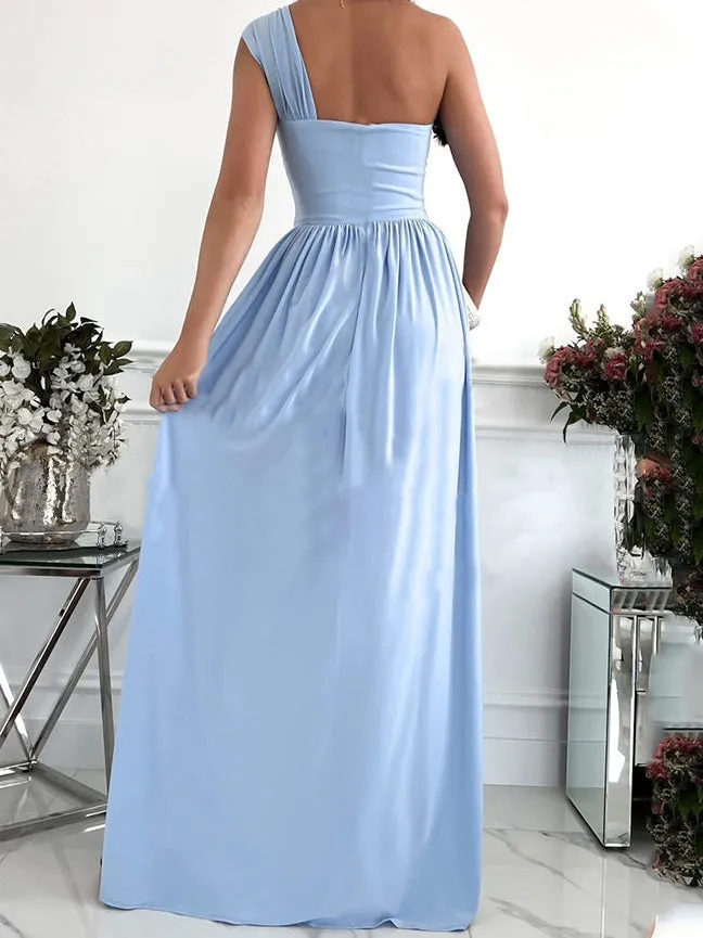 Simple Sleeveless Off Shoulder Slit Dress