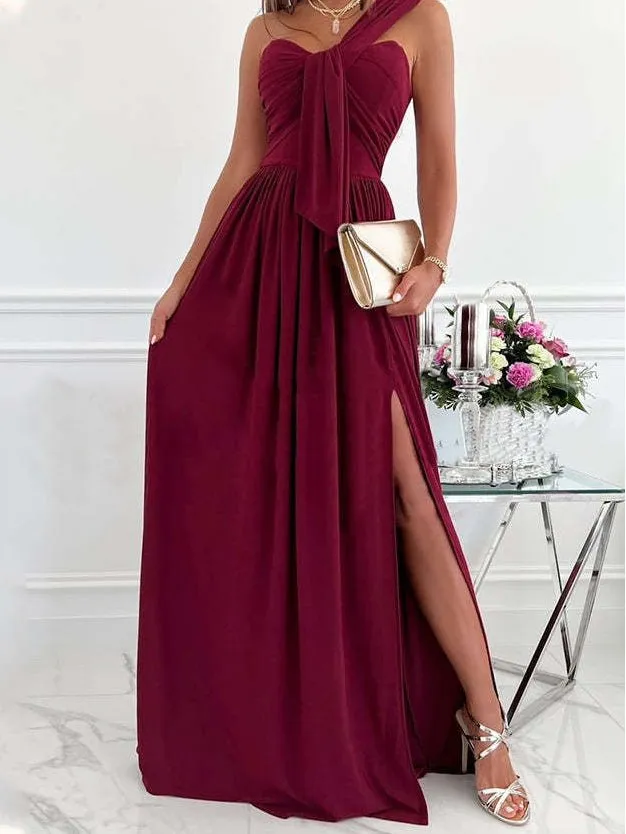 Simple Sleeveless Off Shoulder Slit Dress