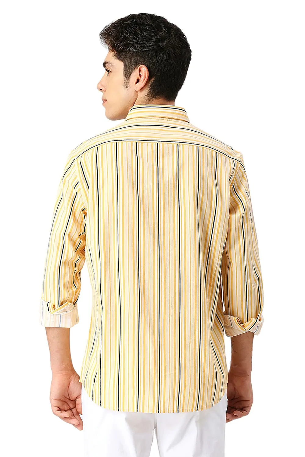 Slim Fit Cotton Viscose Twill Stripe Shirt