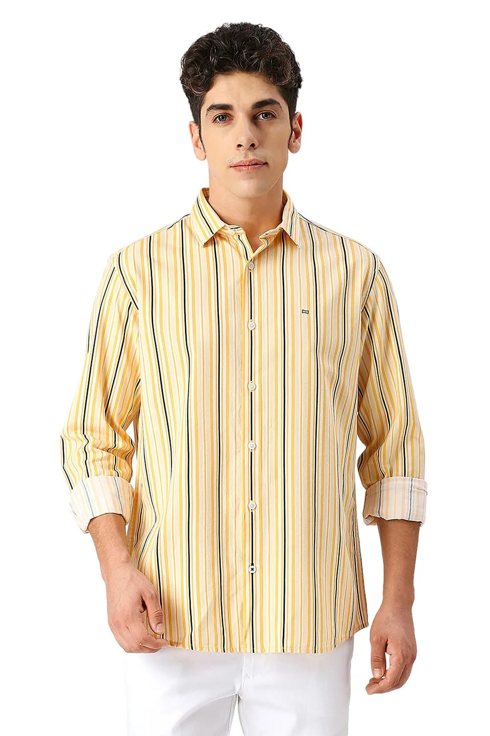 Slim Fit Cotton Viscose Twill Stripe Shirt