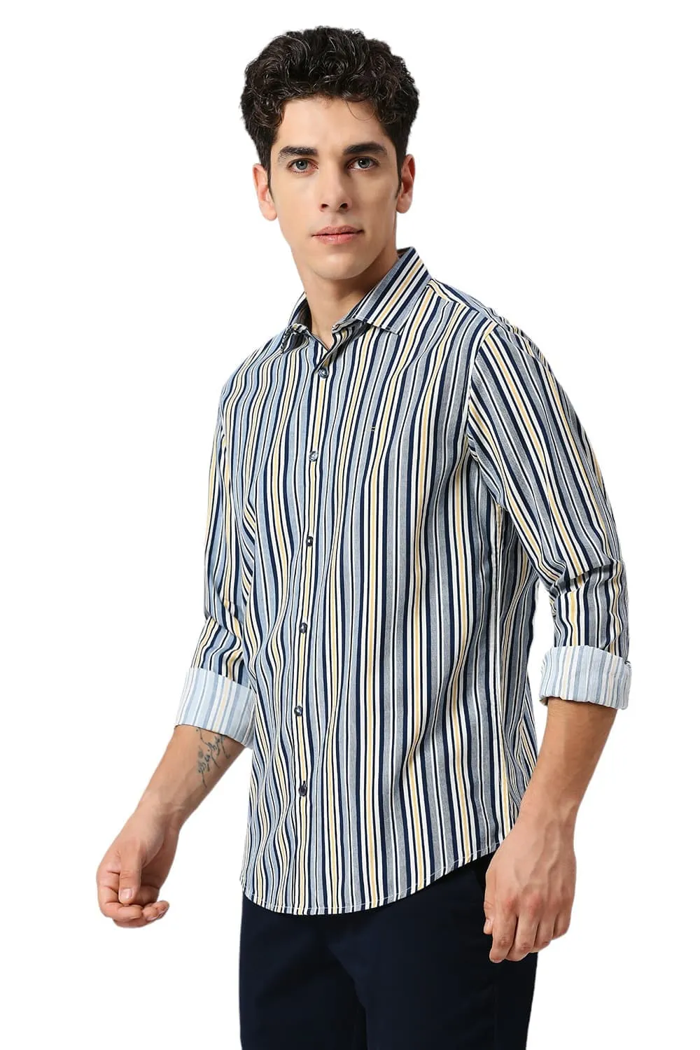 Slim Fit Cotton Viscose Twill Stripe Shirt