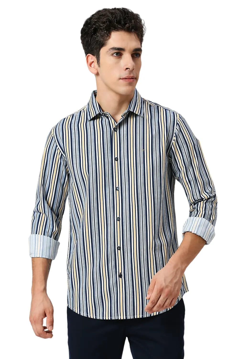 Slim Fit Cotton Viscose Twill Stripe Shirt