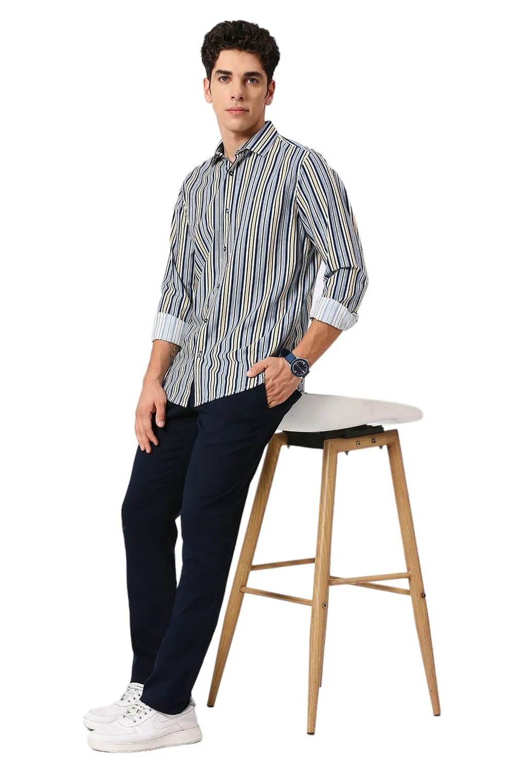 Slim Fit Cotton Viscose Twill Stripe Shirt