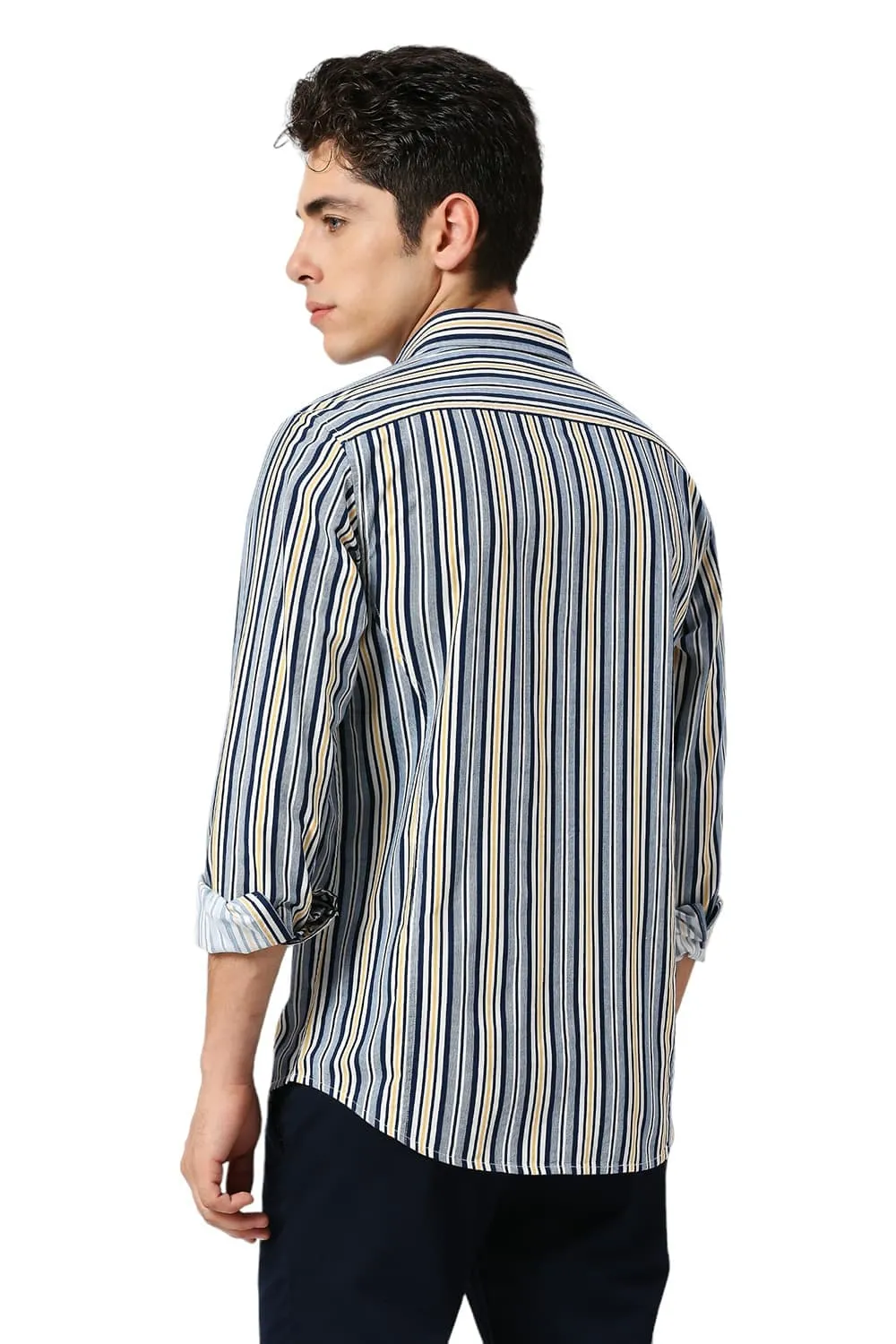 Slim Fit Cotton Viscose Twill Stripe Shirt