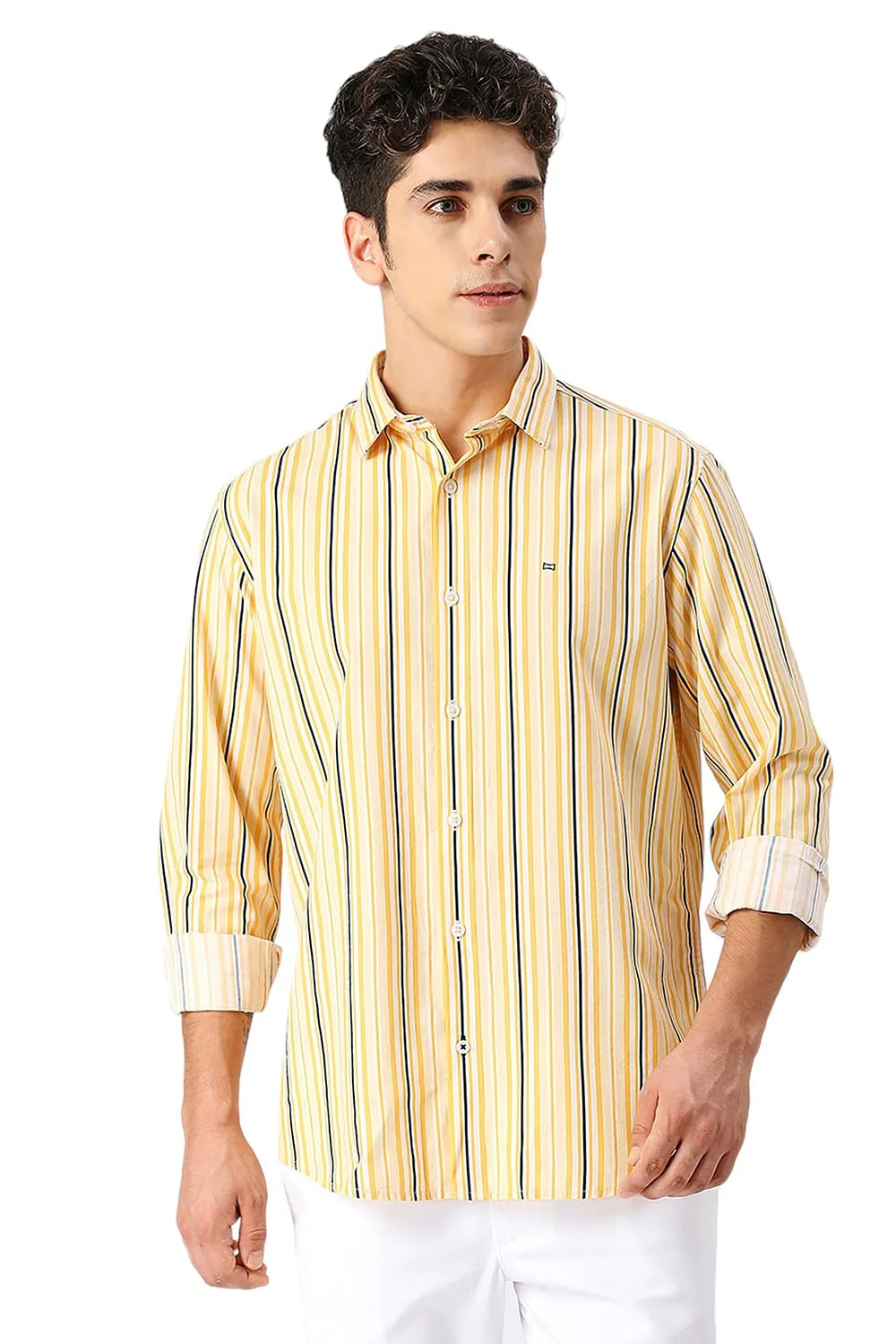 Slim Fit Cotton Viscose Twill Stripe Shirt