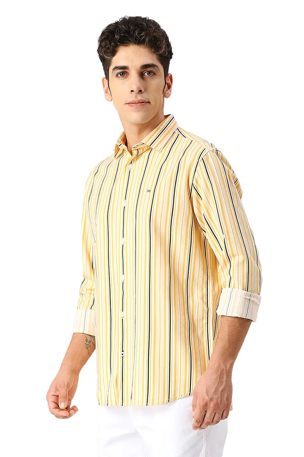 Slim Fit Cotton Viscose Twill Stripe Shirt