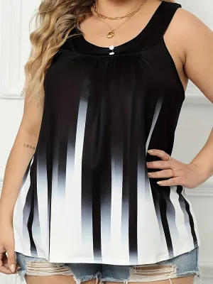 Stylish Plus Size Ombre Tank Top with Button Detail