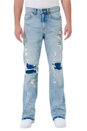 TEEK - Light Stone Knee Destroyed Slim Flare Jeans