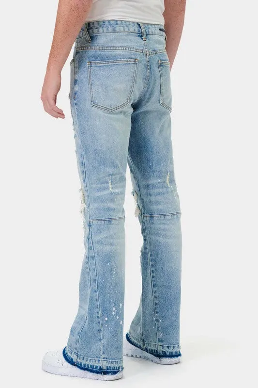 TEEK - Light Stone Knee Destroyed Slim Flare Jeans