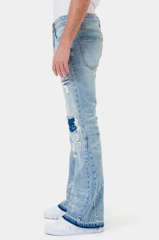 TEEK - Light Stone Knee Destroyed Slim Flare Jeans