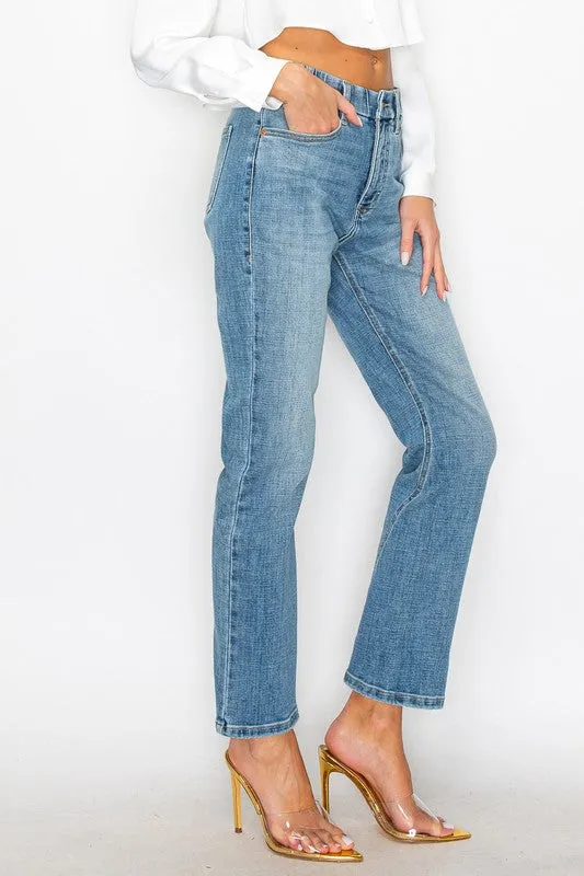 TEEK - PLUS SIZE MED STONE WASH TUMMY CONTROL HIGH RISE JEANS