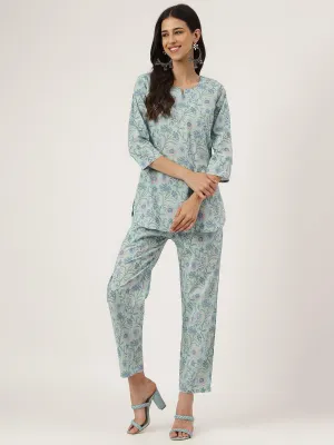 Turquoise Blue Printed Loungewear/Nightwear