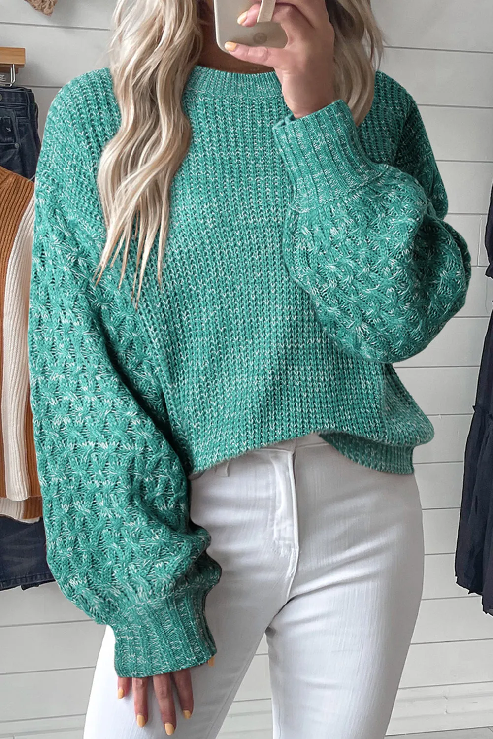 Verdant Chunky Knit Sleeve Drop Shoulder Sweater