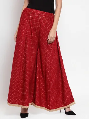 Women'S Maroon Printed Rayon Check Sharara