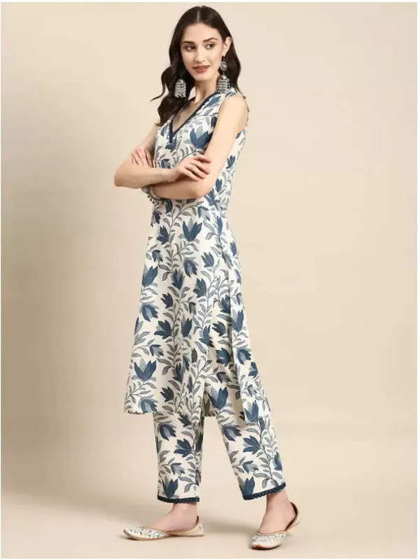 Women's Viscose Floral Printed Straight Kurta With Pant Set