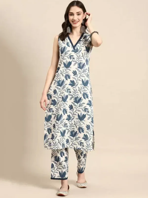 Women's Viscose Floral Printed Straight Kurta With Pant Set