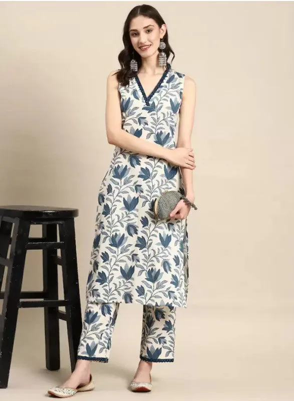 Women's Viscose Floral Printed Straight Kurta With Pant Set